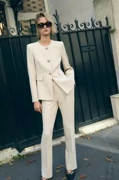 Пиджак индивидуального пошива с клапанами ZARA, экрю