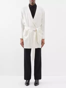 Пиджак из атласного крепа с поясом Saint Laurent, белый