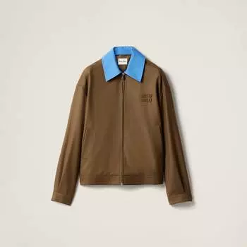 Пиджак из габардина с воротником из поплина Miu Miu, коричневый