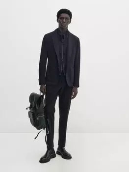 Пиджак из хлопка на съемной подкладке Massimo Dutti, темно-синий