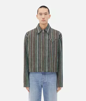 Пиджак из хлопковой ткани в клетку Bottega Veneta, коричневый/мятный/черный