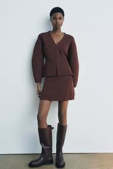 Пиджак из однотрикотажной трикотажной классики с приталенной талией ZARA, коричневый