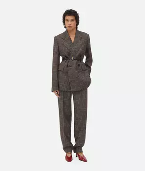Пиджак из шерсти и хлопка с пестрым узором Bottega Veneta, черный/угольный/бежевый