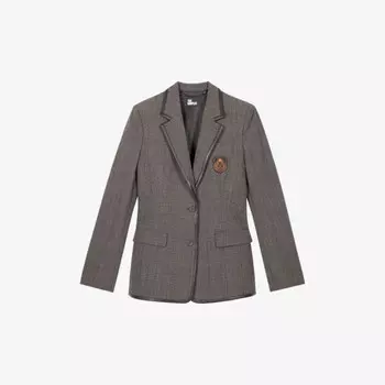 Пиджак из шерсти с кожаной окантовкой в клетку «принц Уэльский» The Kooples, коричневый