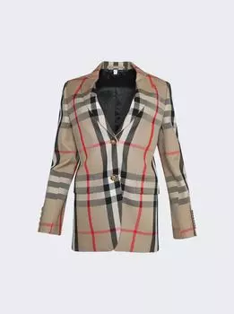 Пиджак из шерстяной ткани в клетку Burberry, цвет archive beige check