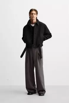 Пиджак из текстурированной шерсти букле ZARA, черный