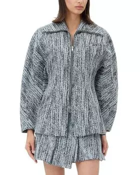 Пиджак из твида с изогнутыми рукавами GANNI, синий