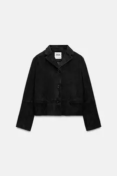 Пиджак из замшевой кожи ZARA, черный