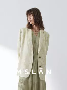 Пиджак льняной женский Mslan с принтом, зеленый