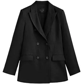 Пиджак Massimo Dutti Double-breasted 100% Linen Suit, черный