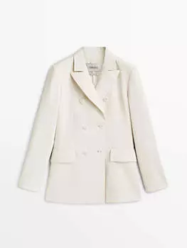 Пиджак Massimo Dutti Limited Edition Double-breasted Linen Suit, слоновая кость