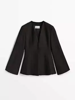 Пиджак Massimo Dutti Limited Edition Linen Kimono Suit, черный