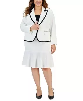 Пиджак на одной пуговице из крепа больших размеров и юбка-карандаш с воланами Le Suit