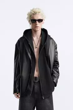Пиджак оверсайз из кожи ZARA, черный