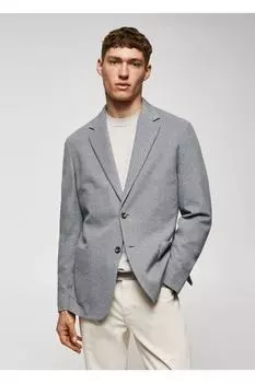 Пиджак приталенного кроя из формованного хлопка Mango, серый