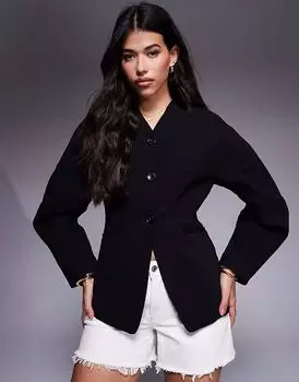 Пиджак River Island с пышными рукавами черного цвета