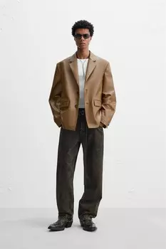 Пиджак с эффектом кожи ZARA, коричневый