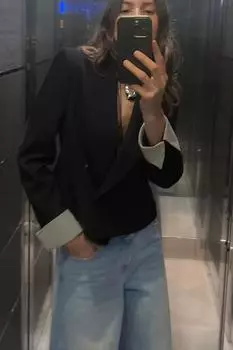 Пиджак с контрастными манкетами ZARA, темно-синий