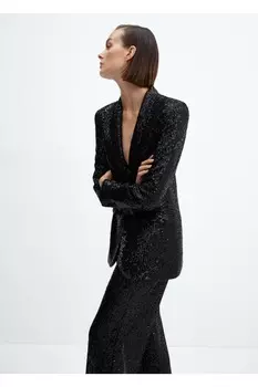 Пиджак с пайетками Mango, черный