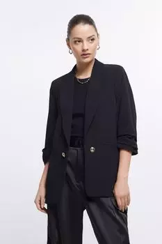 Пиджак с рюшами на рукавах River Island, черный