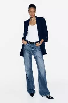 Пиджак с закаченными рукавами ZARA, темно-синий