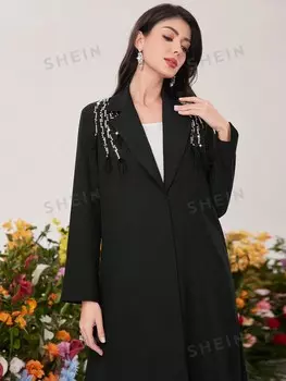 Пиджак Shein Najma с воротником и бисером, черный