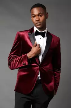 Пиджак-смокинг бархатный Burton приталенного кроя, бордовый