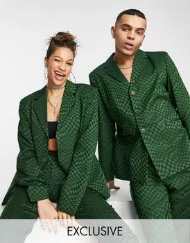 Пиджак свободного кроя унисекс COLLUSION с рваным принтом в шахматную клетку