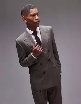 Пиджак Topman Premium свободного кроя из коричневой шерсти с узором «в ёлочку»