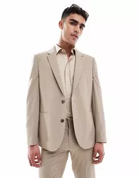 Пиджак узкого кроя ASOS DESIGN из легкой камвольной шерстяной смеси нейтрального оттенка