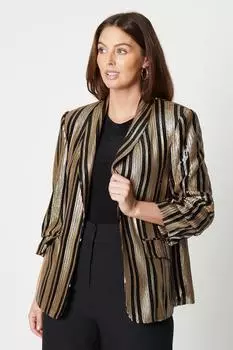 Пиджак в полоску с пайетками и рюшами на рукавах Debenhams, золото