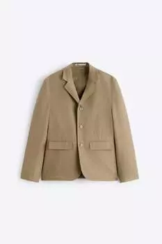 Пиджак Zara Cotton-linen, рыжевато-коричневый
