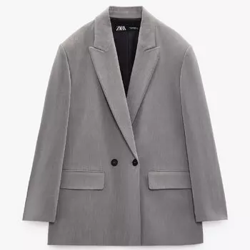 Пиджак Zara Double-breasted Oversized, серый