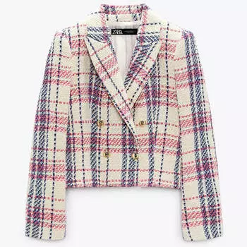 Пиджак Zara Textured Double-breasted, розовый/белый