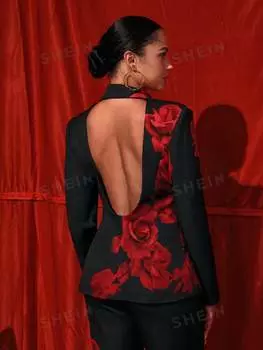 Пиджак женский Heavinz Lane с цветочным принтом, черный