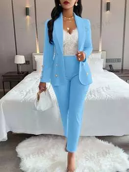 Пиджак женский и брюки, голубой