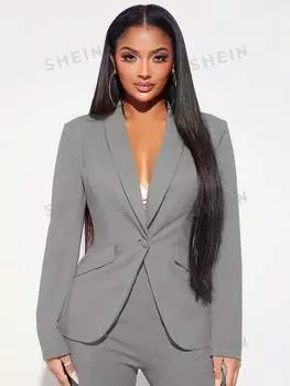 Пиджак женский Shein SXY с закругленным воротником, серый