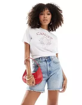 Pieces - Белая футболка со знаком зодиака «Рак»