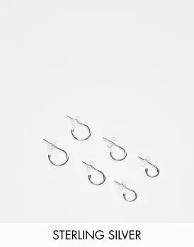 Pieces – Everyday – Набор из 3 пар маленьких серебряных серег-колец