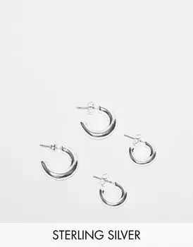 Pieces – комплект из 2 повседневных серег-колец из стерлингового серебра