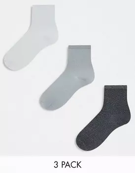 Pieces – Комплект из 3 пар блестящих серых носков