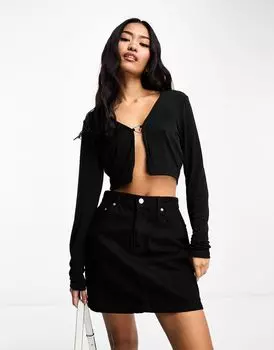 Pieces - Короткий черный кардиган с длинными рукавами и застежкой в виде сердца