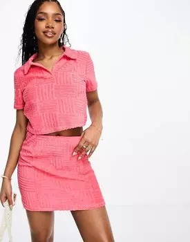 Pieces – Мини-юбка из махровой ткани розового цвета, комбинированная деталь