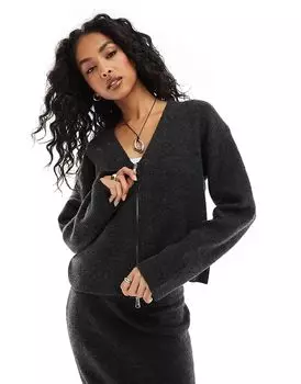 PIECES Mix & Match Кардиган цвета уголь с V-образным вырезом (часть комплекта)