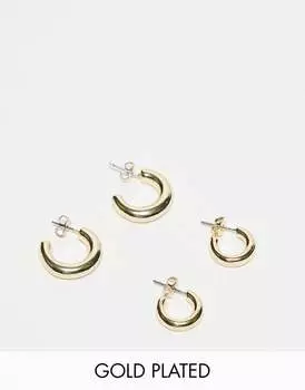 PIECES Набор из 2 пар серег-колец из 18-каратного золота с покрытием из золота