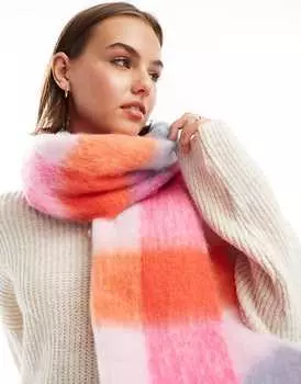 Pieces – очень мягкий шарф с разноцветным рисунком в клетку ярких цветов и бахромой