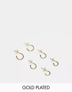 Pieces – Упаковка из 3 пар серег-кольц с позолотой 18 карат