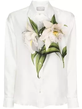 Pierre-Louis Mascia шелковая рубашка Aloe с цветочным принтом, белый