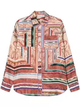 Pierre-Louis Mascia шелковая рубашка с графичным принтом, нейтральный цвет