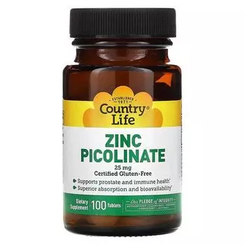 Пиколинат цинка, Country Life, 25 мг, 100 таблеток